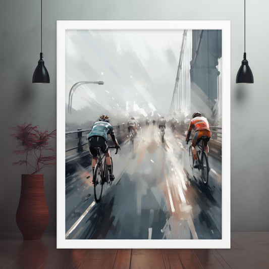 Rain-Drenched Rivalry: Duel on the Bridge Framed Poster