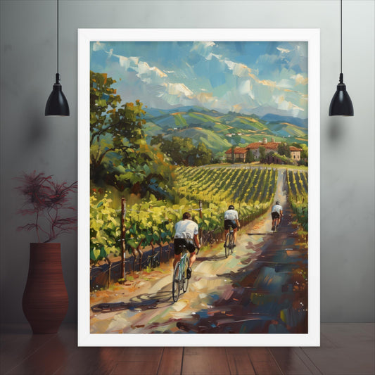 Cycling Among the Grapes Framed poster