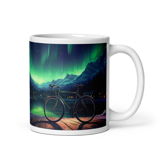 Bicycle Under The Northern Lights Cycling Mug