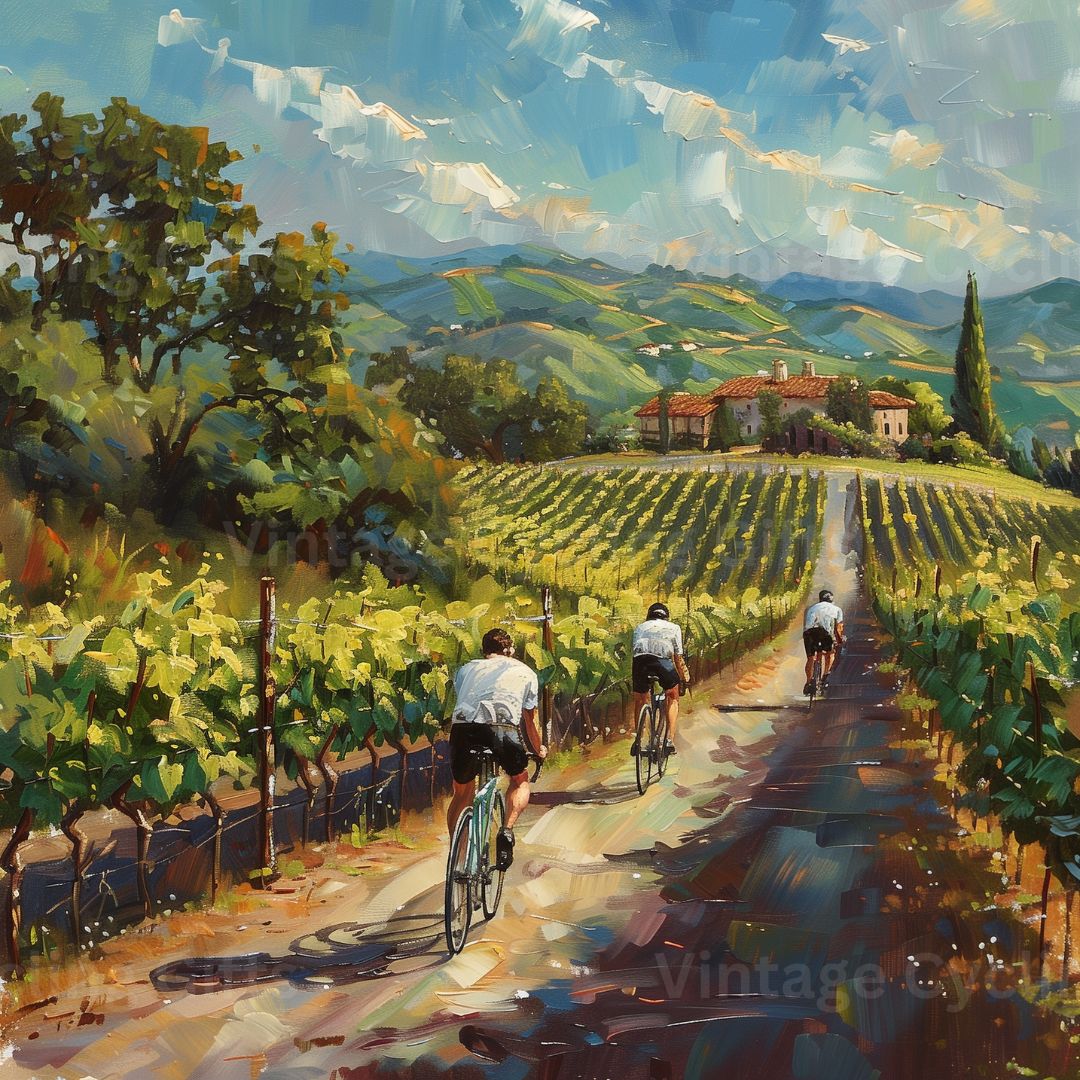 Cycling Among the Grapes Framed poster