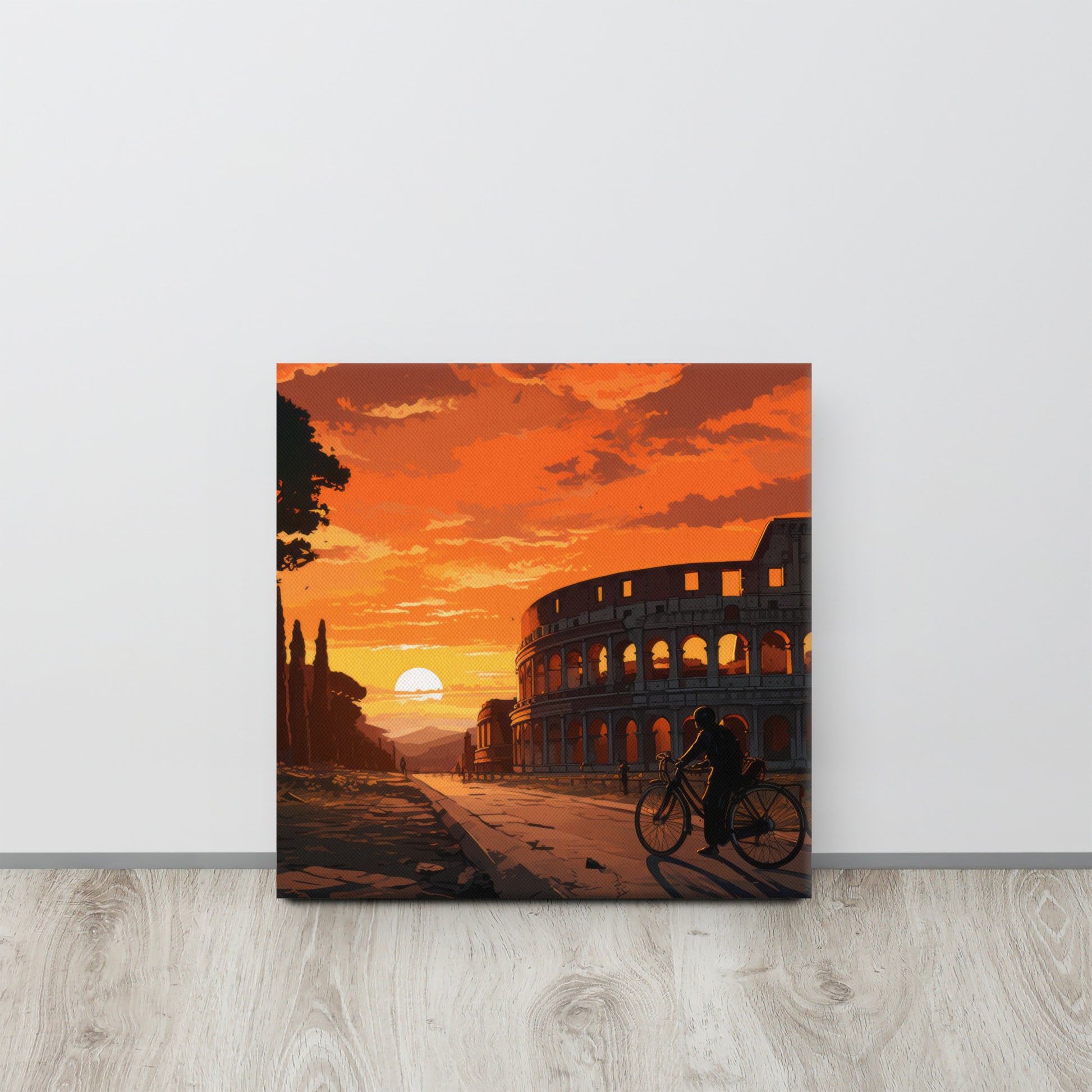 Whispers of Time - A Bicycle Encounter with Rome's Colosseum Canvas Print