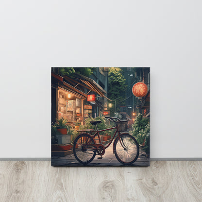 Cybernetic Serenity - Bicycle Amidst Japan Canvas Print