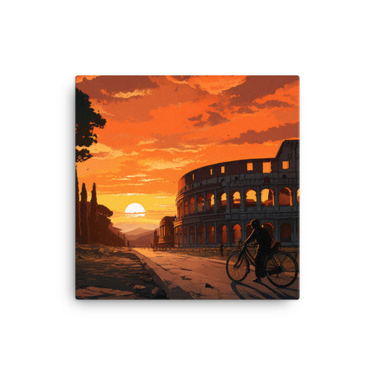 Whispers of Time - A Bicycle Encounter with Rome's Colosseum Canvas Print