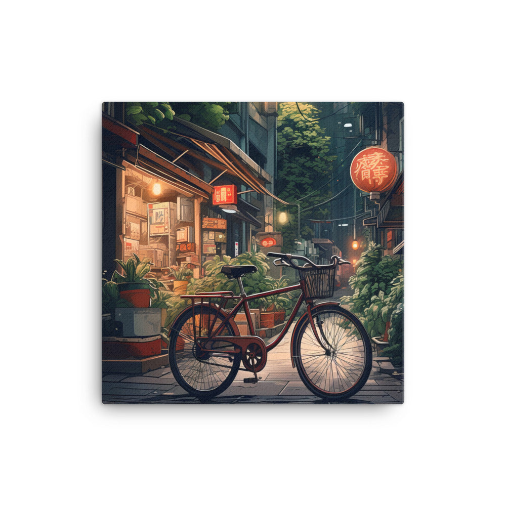 Cybernetic Serenity - Bicycle Amidst Japan Canvas Print