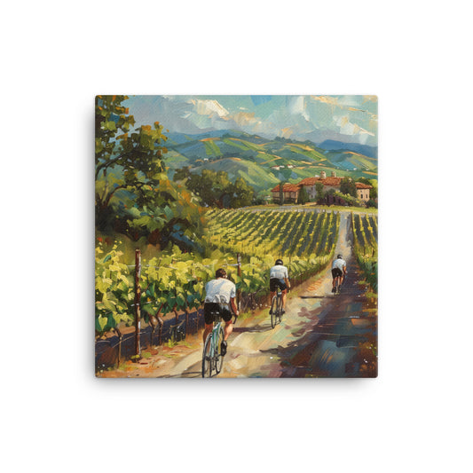 Cycling Among the Grapes Canvas Print