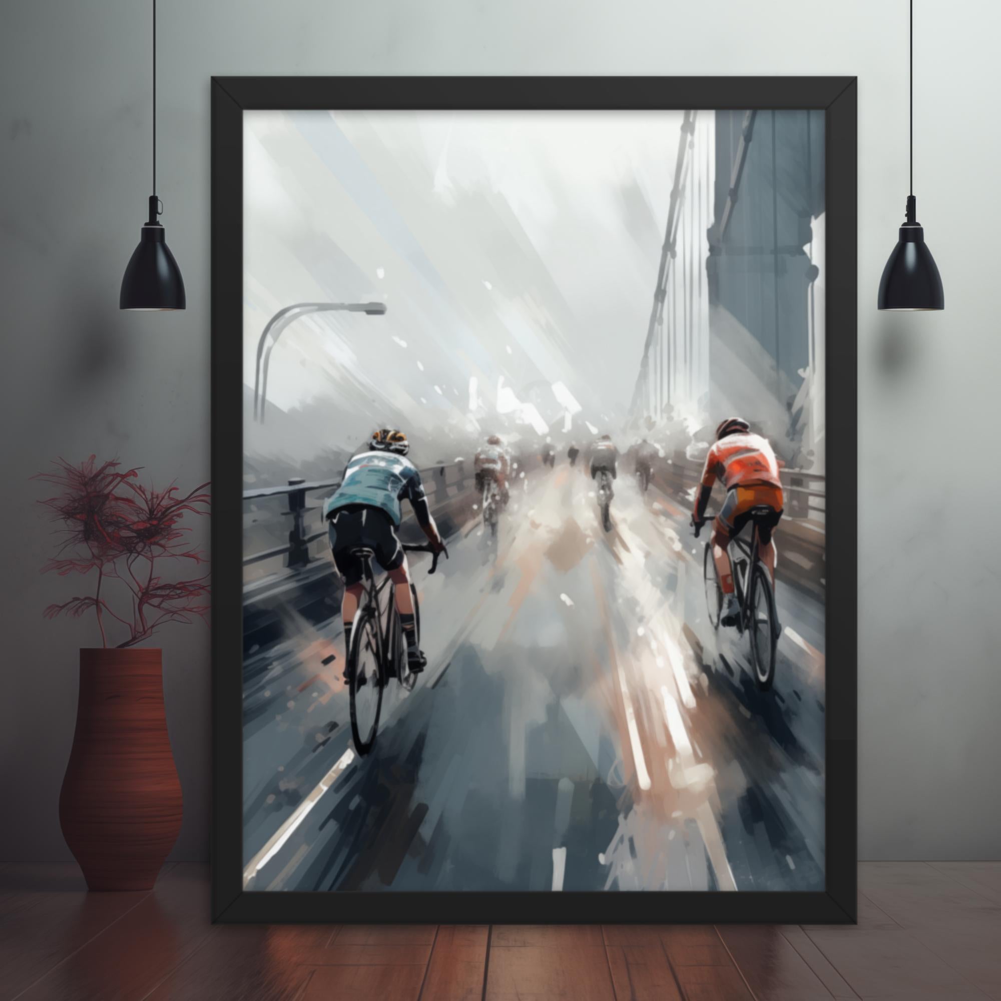 Rain-Drenched Rivalry: Duel on the Bridge Framed Poster