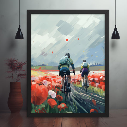 Floral Pathway: Journey Amidst the Storm Framed Poster