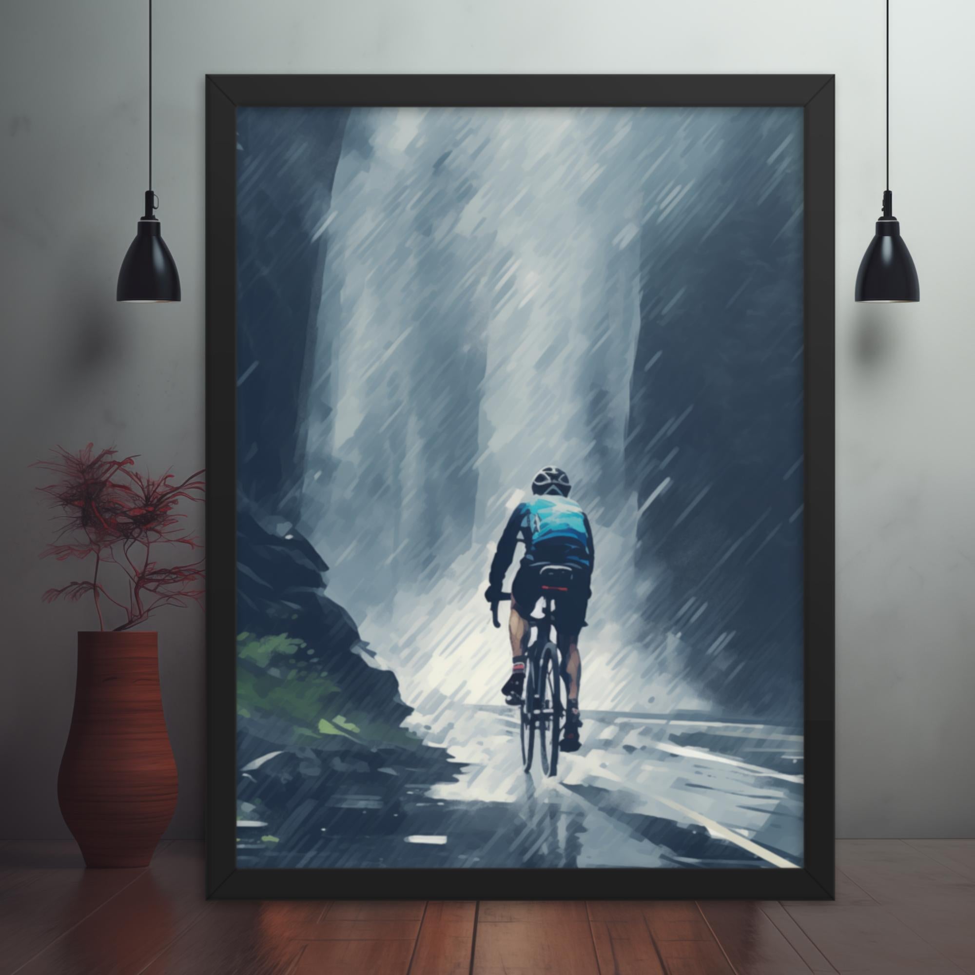 Thundering Falls: Cyclist's Mountain Echo Framed Poster