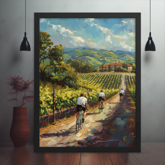 Cycling Among the Grapes Framed poster