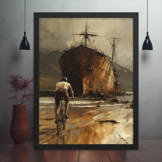 Approaching The Past - The Beached Ship Framed poster