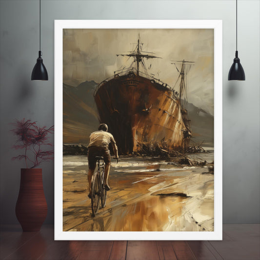 Approaching The Past - The Beached Ship Framed poster